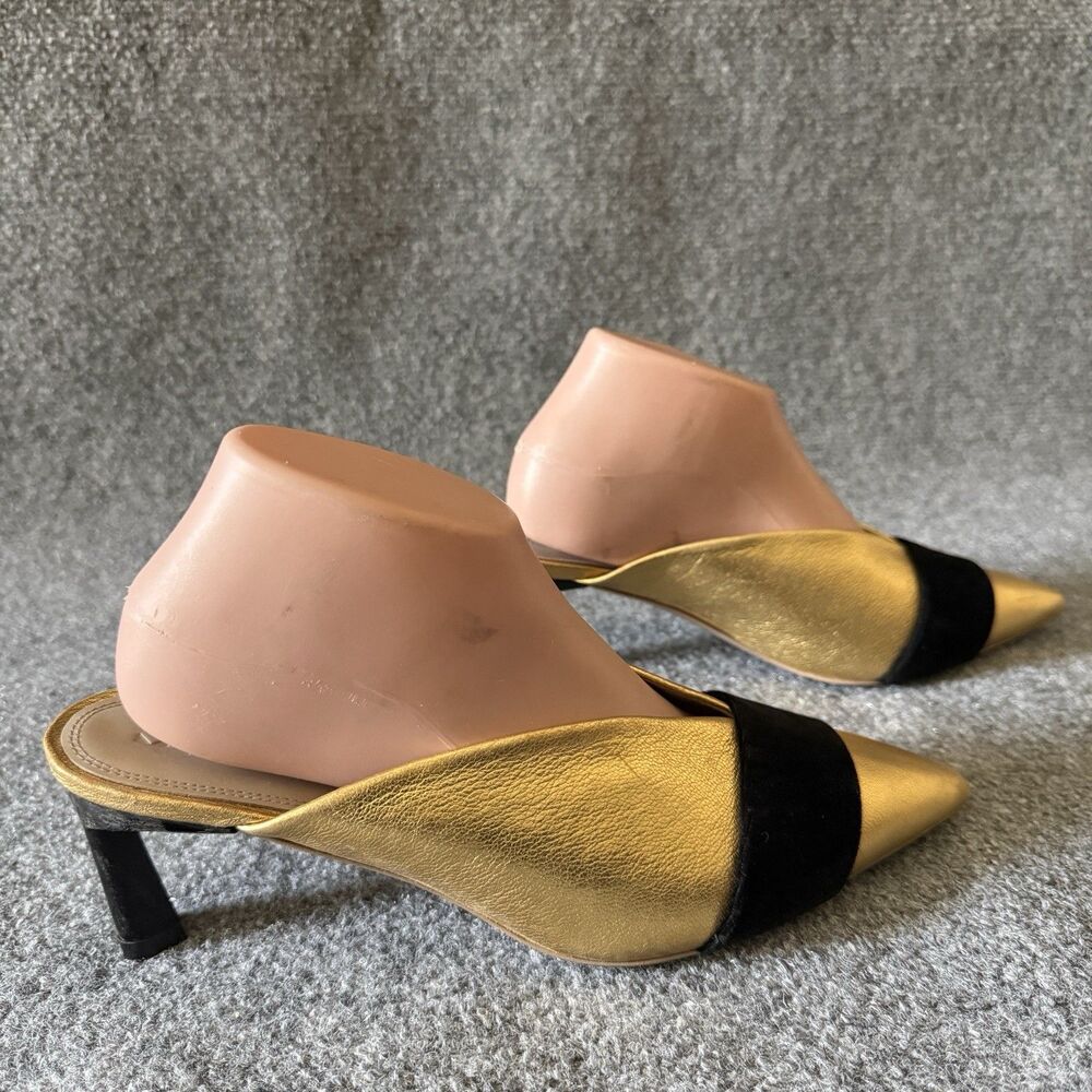 Mercedes Castillo Okima Gold Black Contrast Strap Slip-On Pointed Toe Block 10